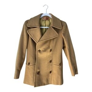 VTG Jaeger London Wool Camel Hair Women's Coat Jacket Pea Coat Tan, Size 8**READ